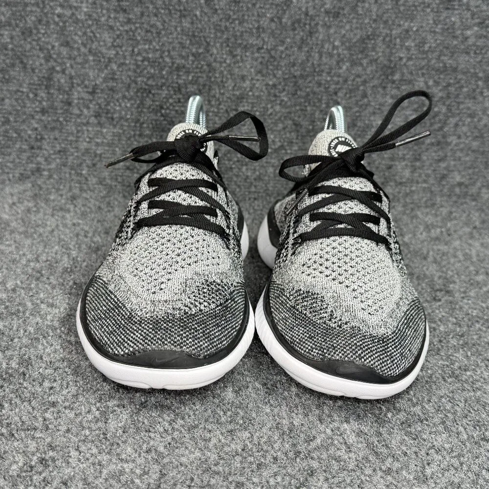Nike Free Run Flyknit 2018 Running Shoes Women's Size 8 Black‎ White Athletic